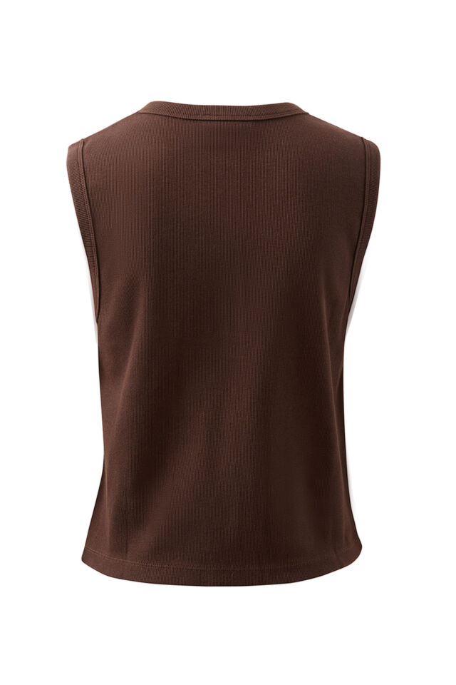 Lyla Button Through Rib Tank, CHOCOLATE