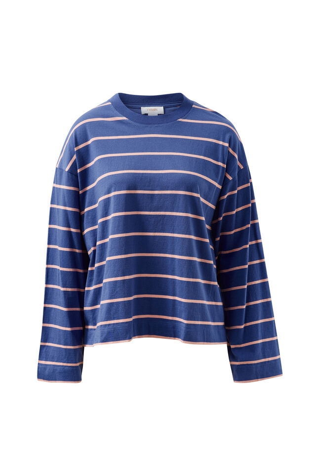 Beau Long Sleeve Slouchy Tee, WASHED NAVY/PINK CLAY