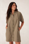 Mini Shirt Dress, FIG GREEN TEXTURED COTTON - alternate image 7