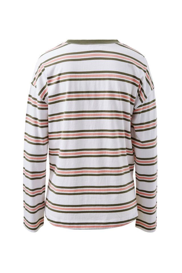 Scout Slouchy Long Sleeve  Tee, WHITE/WASHED OLIVE STRIPE