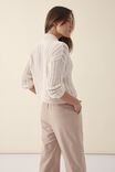 Mesh Knit Collared Cardigan In Organic Cotton, PARCHMENT AND WHITE - alternate image 3