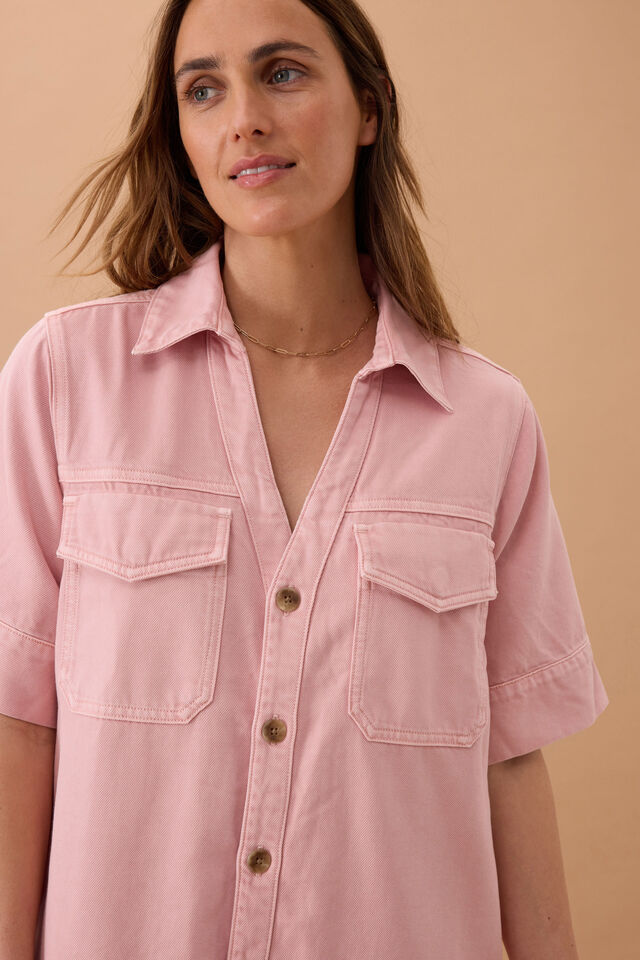 Sammy Relaxed Shirt Dress, WASHED PINK
