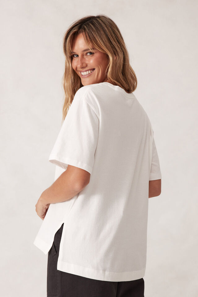 Stevie Slouchy Split Hem Tee, VANILLA