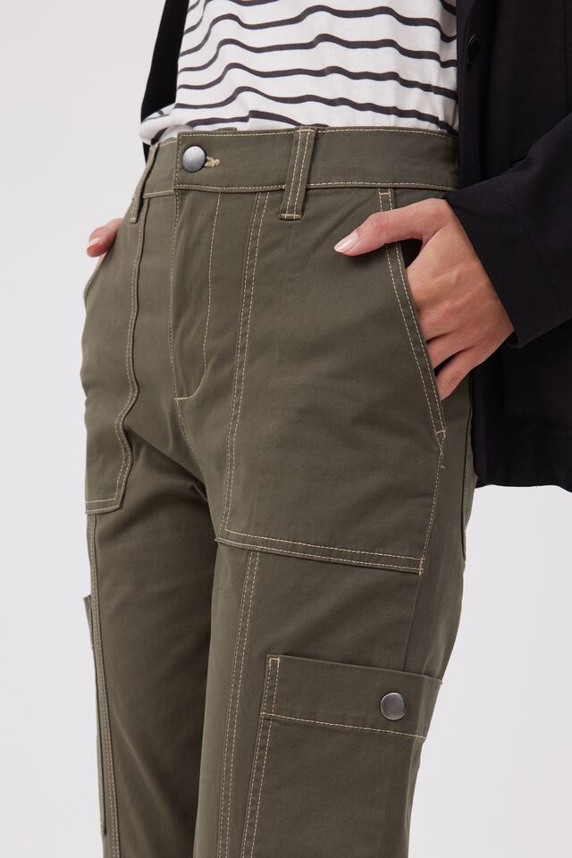 Stretch Cargo Pant In Organic Cotton, MILITARY GREEN