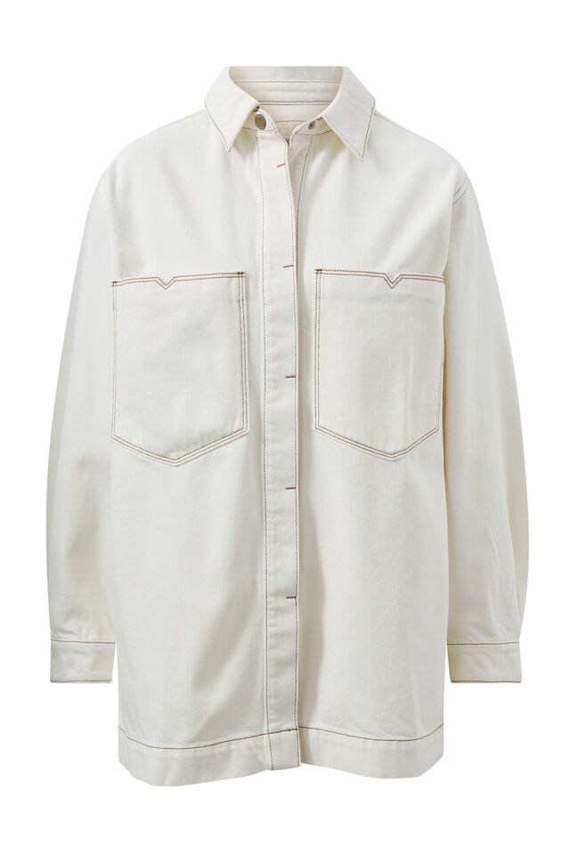 Goldie Longline Denim Shacket, FRESH ECRU