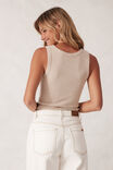 Zoe Contour Rib Scoop Tank, OATMEAL/BLACK MONOGRAM EMBROIDERY - alternate image 3