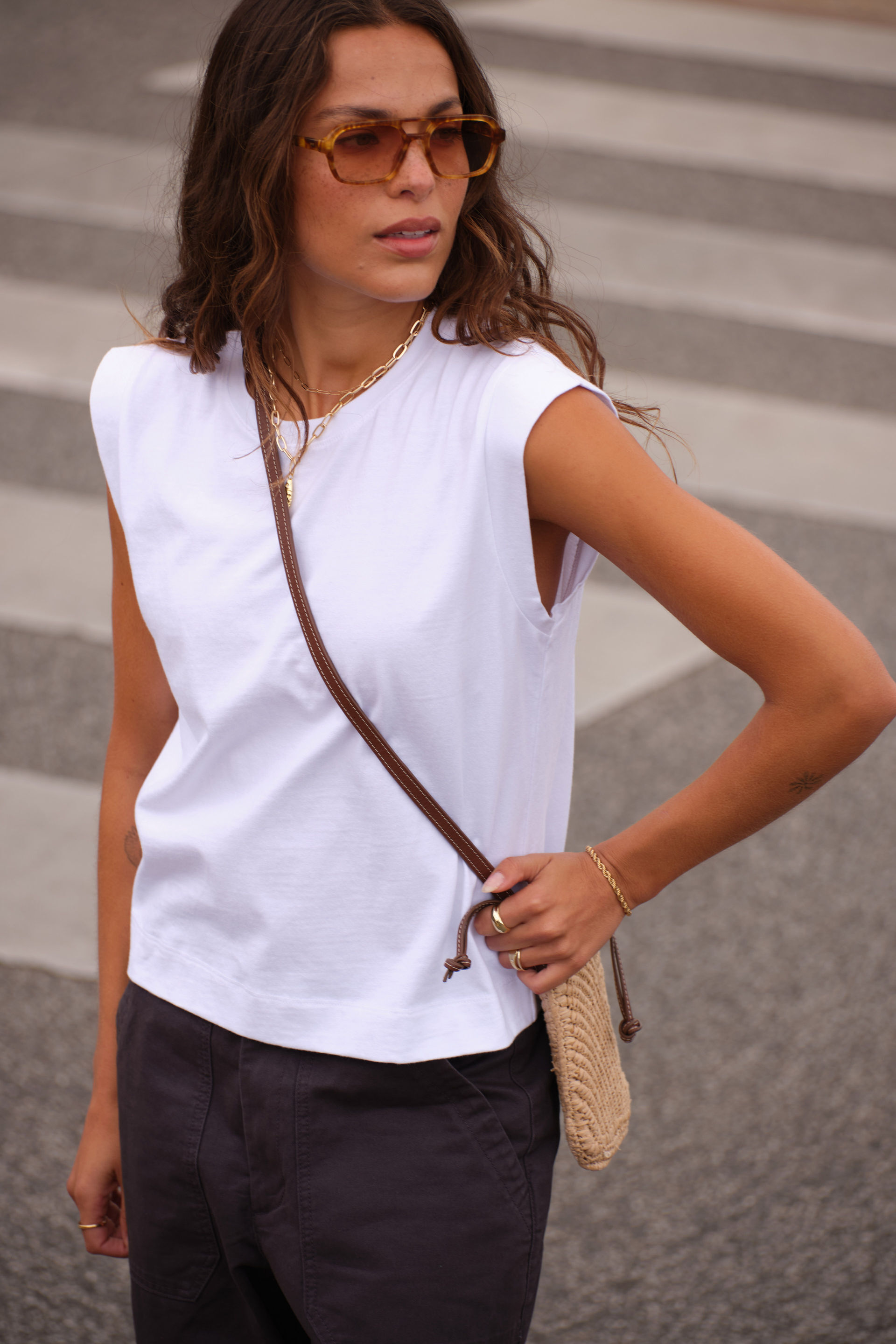 White Sleeveless Crew Neck Top
