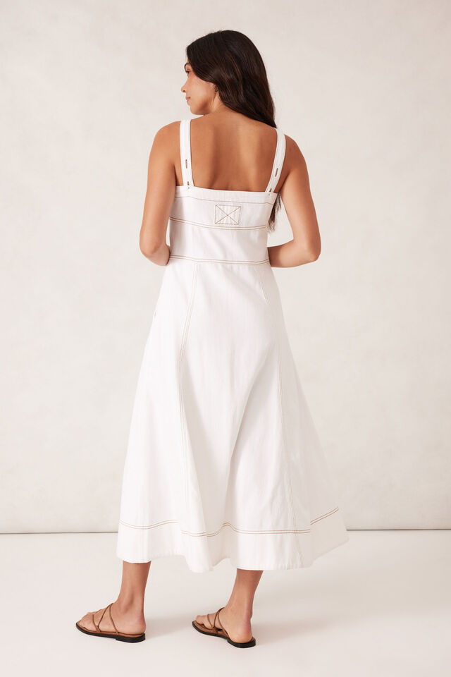 Strappy Seamed Midi Dress, FRESH ECRU