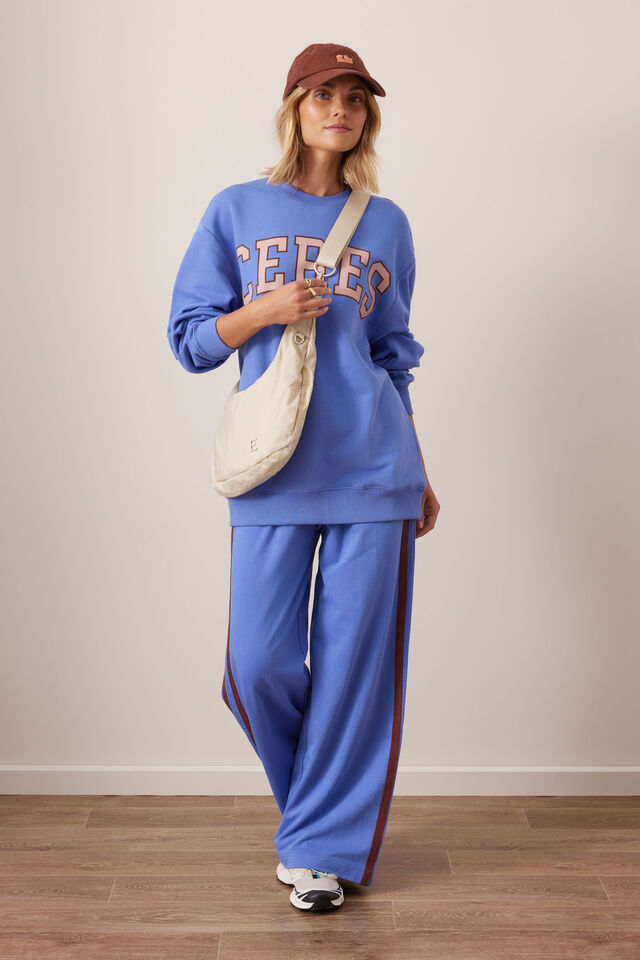 Gigi Wide Leg Terry Trackpant, VINTAGE BLUE MIXED SIDE STRIPE