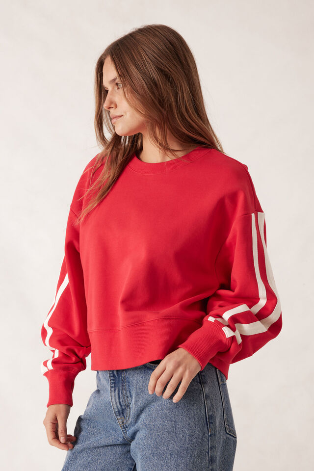 Sporty Slouchy Crew, HERITAGE RED SIDE STRIPE