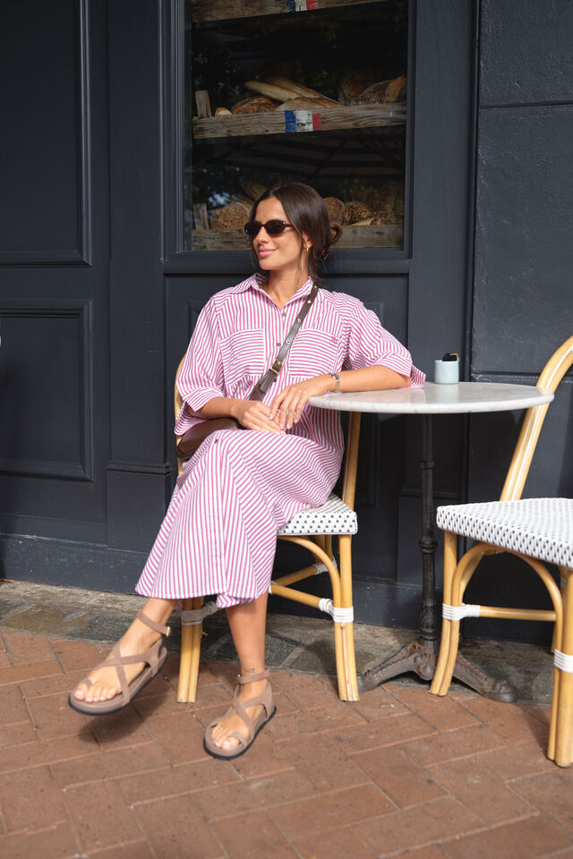Classic Shirt Dress Jf, CLARET RED WHITE STRIPE