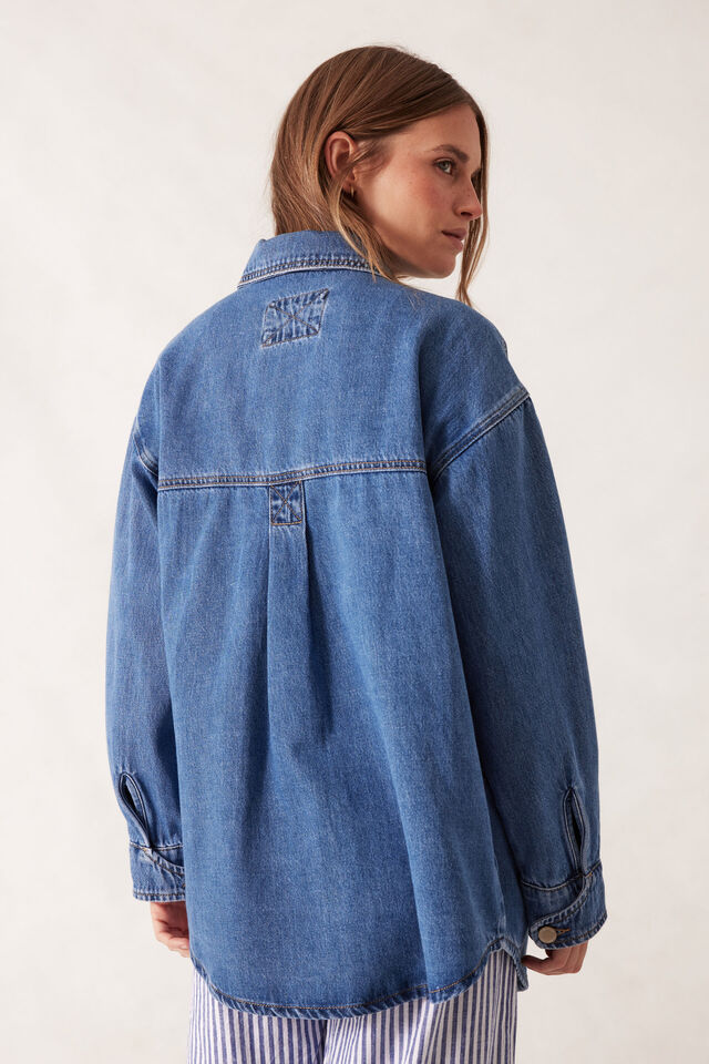 Bobbi Side Pocket Denim Shacket, INDIGO