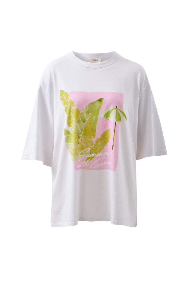 Liv Oversized Tee, WHITE/COASTAL LEAVES
