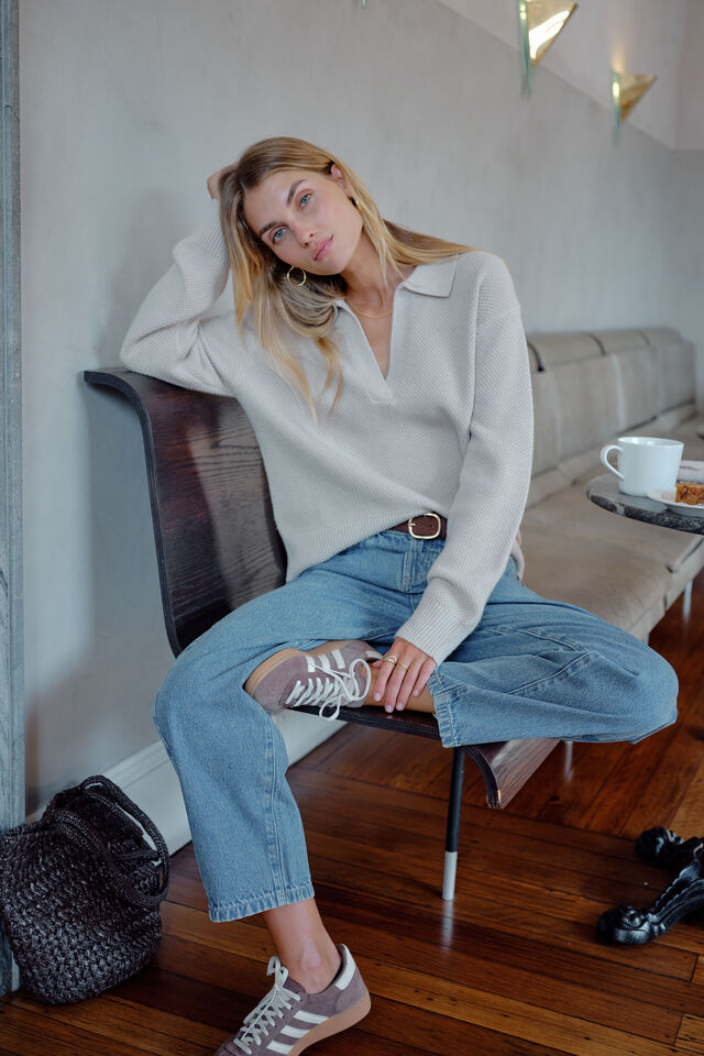 Kira Collared Knit, OATMEAL MARLE