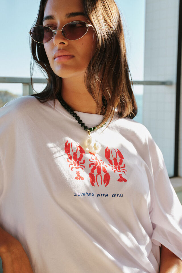 Liv Oversized Tee, WHITE/SUMMER LOBSTERS