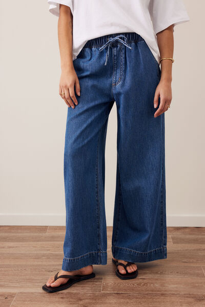 Andie Wide Leg Drawstring Pant, FRESH INDIGO