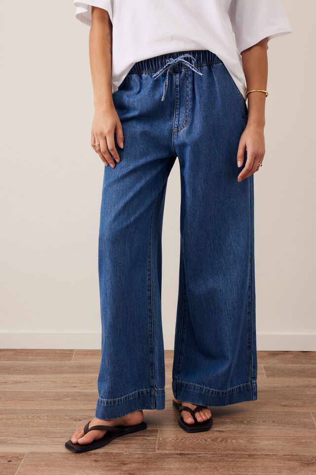 Andie Wide Leg Drawstring Pant, FRESH INDIGO