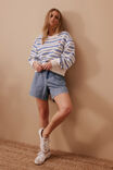 Cropped Slouchy Crew, WARM WHITE BLUE AZURE STRIPE - alternate image 6