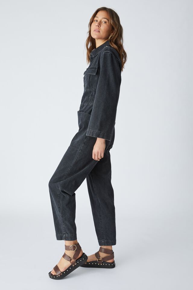 Utility Jumpsuit With Recycled Cotton, BLACK WASH