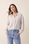 Soft Cropped Collared Cardigan In Recycled Blend, OATMEAL MARLE - alternate image 4