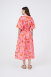 Belted Balloon Sleeve Dress In Organic Cotton, SUNSET PINK TWO TONE FLORAL - alternate image 3
