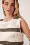 Margot Mesh Knit Tank, ECRU/SOFT OLIVE STRIPE - alternate image 5