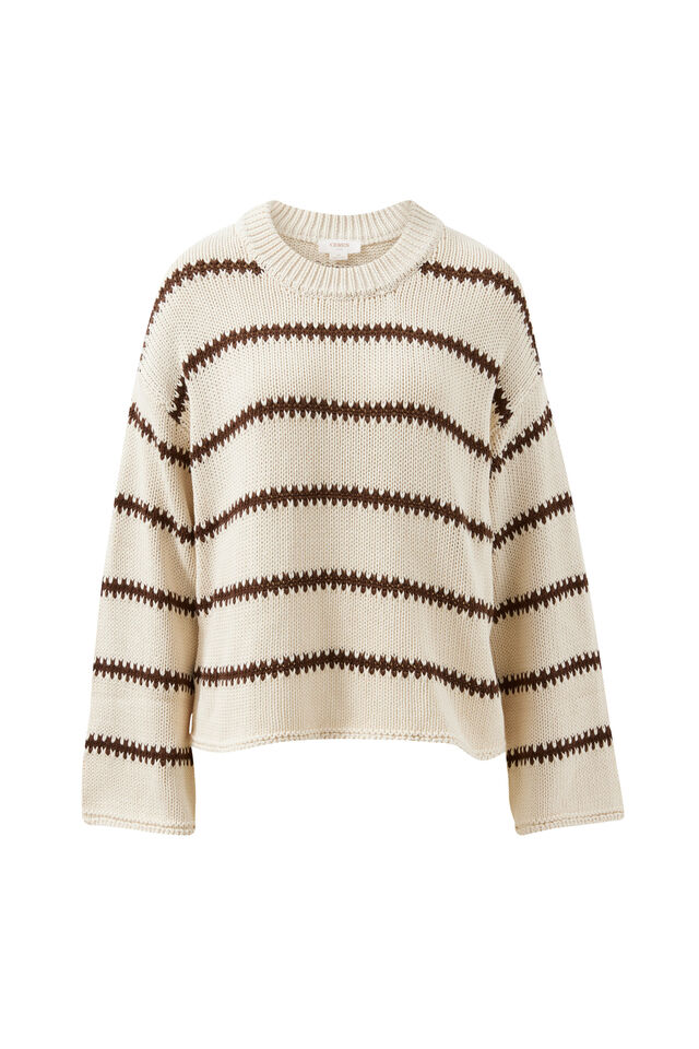 Lila Oversized Knit Crew, ECRU STRIPE
