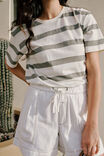 Slouchy Split Hem Tee, EGGSHELL/MOSS GREEN BOLD STRIPE - alternate image 3