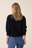 Slim Crew Embroidered Sweat In Organic Cotton, BLACK - alternate image 3