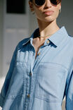Short Sleeve Tiered Pocket Shirt Dress, VINTAGE BLUE PINSTRIPE - alternate image 3