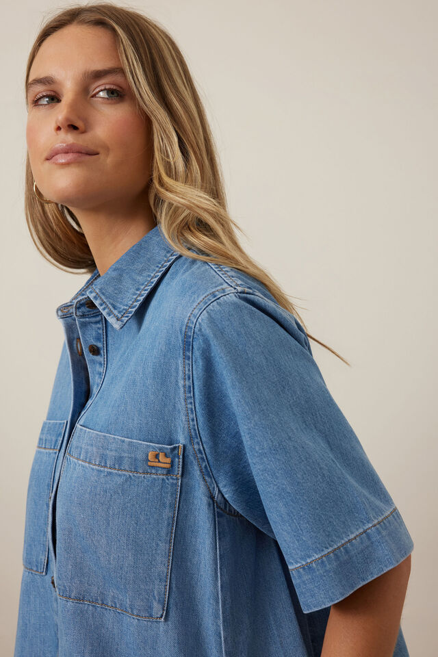 Milly Short Sleeve Mini Dress, VINTAGE BLUE