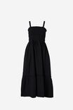 Shirred Strappy Dress In Organic Cotton Poplin, BLACK - alternate image 2