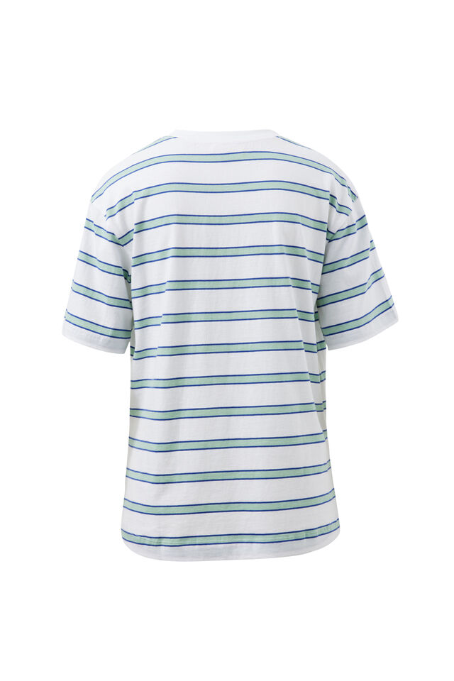Stevie Slouchy Tee, WHITE/SEAFOAM STRIPE
