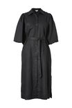 Puff Sleeve Midi Shirt Dress, BLACK LINEN - alternate image 2