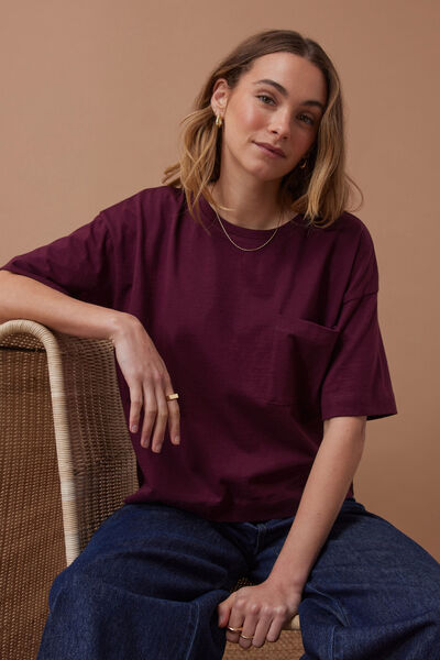 Boxy Pocket Tee, RAISIN