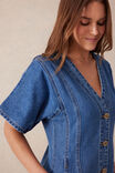Short Sleeved Panelled V-Neck  Midi Dress, FRESH INDIGO - alternate image 7