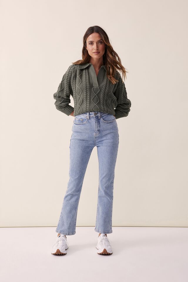 Cropped Kick Flare Jean In Organic Cotton, VINTAGE BLUE