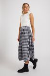 Midi Skirt In Cotton Linen Blend, BLACK WHITE GINGHAM - alternate image 4