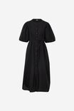 Pintuck Midi Dress In Cotton Linen Blend, BLACK - alternate image 2