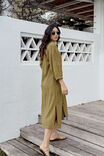 Midi Shirt Dress, FIG GREEN TEXTURED COTTON - alternate image 3