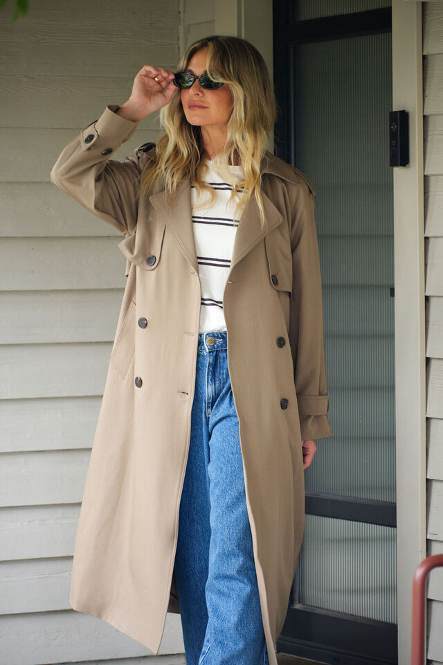 Longline Trench Coat, WARM TAUPE