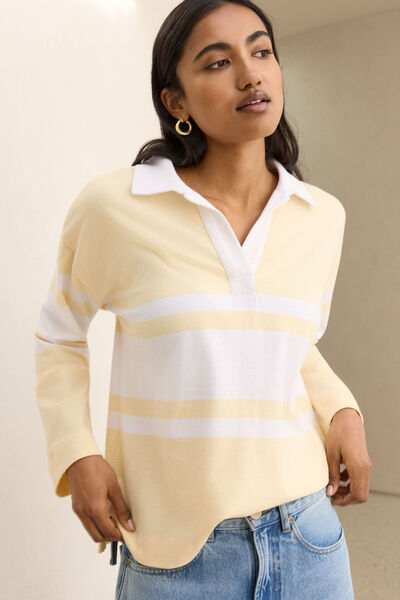 Shelby Slouchy Rugby Top, BUTTER/WHITE PLACEMENT STRIPE