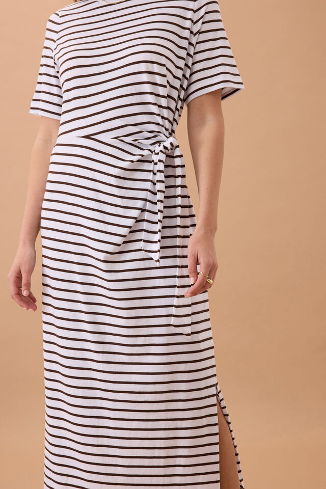 Allora Tie Midi Tee Dress, CHOC STRIPE