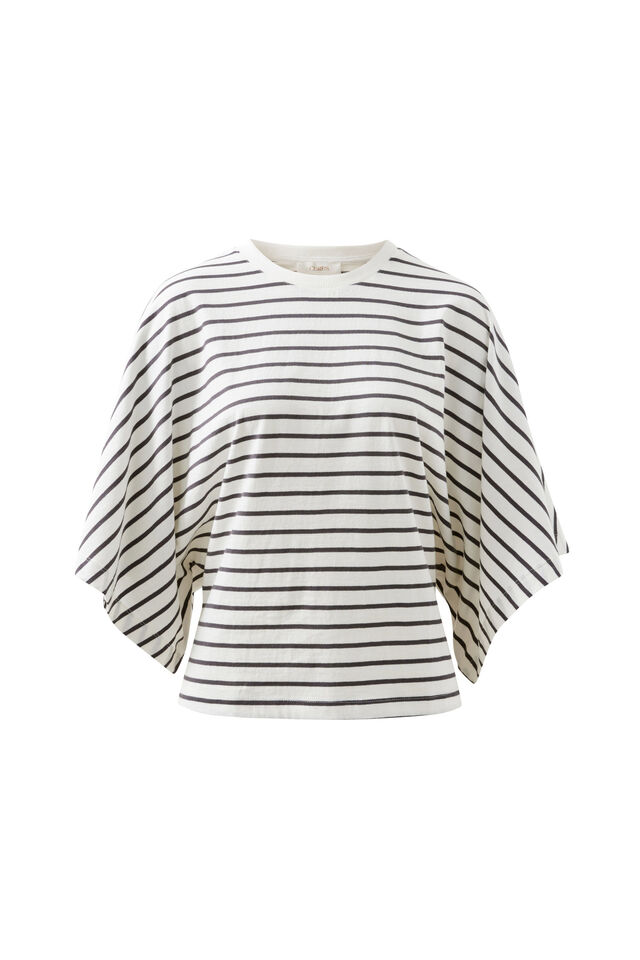 Lucy Relaxed Sleeve Tee, VANILLA /PHANTOM FINE STRIPE