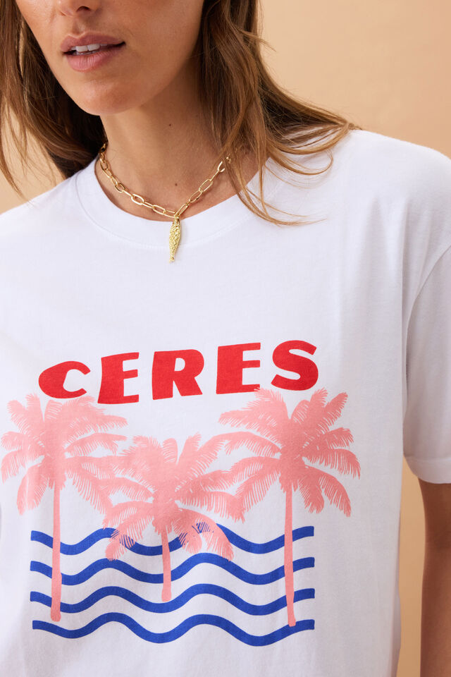 Stevie Slouchy Tee, WHITE/CERES RETRO PALMS