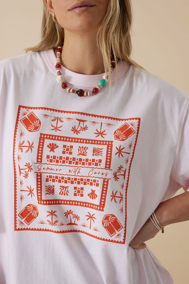 Liv Oversized Tee, SUNFADED TINT/ISLAND SCARF PRINT