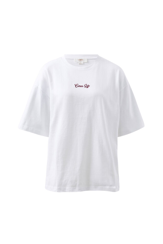 Tully Boyfriend Tee, WHITE/CERES SCRIPT POMEGRANATE EMBROIDERY