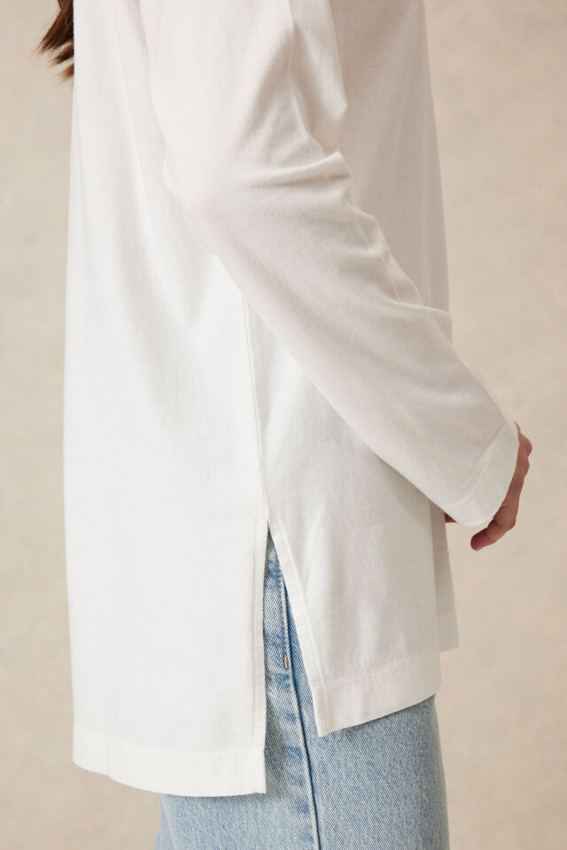 Longline Step Hem L/S Tee, VANILLA