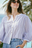 Woven Collarless Top, MIDNIGHT TEXTURED STRIPE - alternate image 3