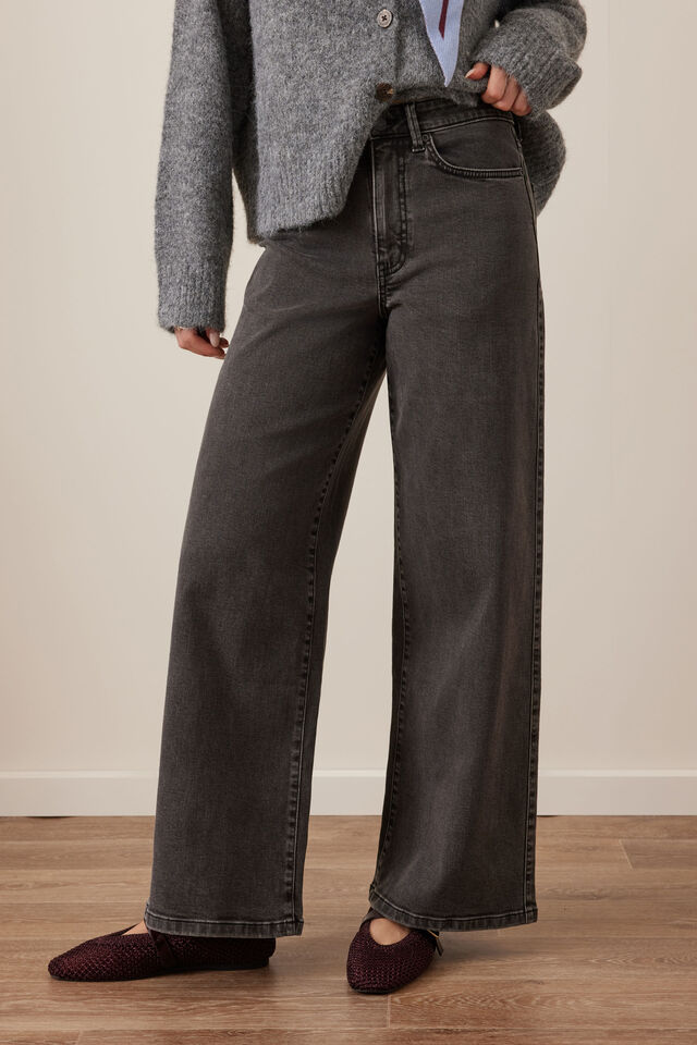 Evie Wide Leg Jean, WASHED BLACK